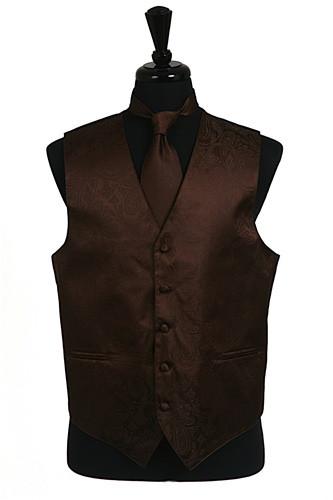 Men's Brown Paisley Vest with Neck Tie L / Brown