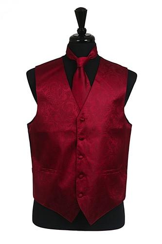 Men's Burgundy Paisley Vest with Neck Tie - Main Image