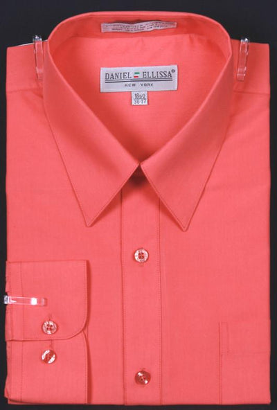 Men's Coral Long Sleeve Dress Shirt-Men's Dress Shirts-ABC Fashion