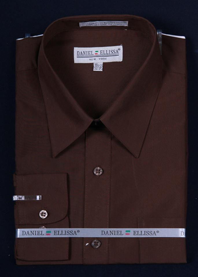Men's Dark Brown Long Sleeve Dress Shirt-Men's Dress Shirts-ABC Fashion