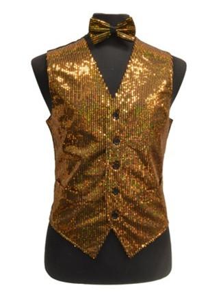 Men's Gold Sequined Vest with Bow Tie-Men's Vests-ABC Fashion