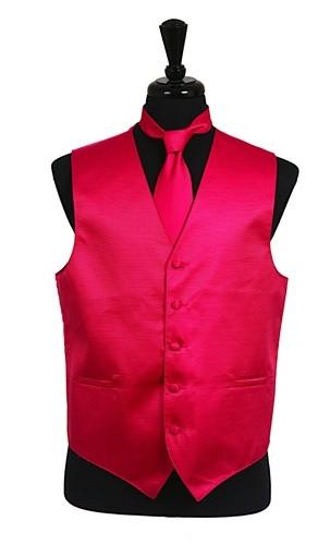 Men's Hot Pink Satin Vest with Neck Tie-Men's Vests-ABC Fashion