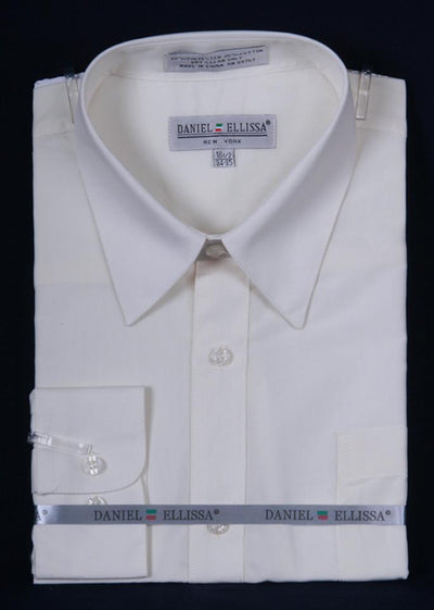 Men's Ivory Long Sleeve Dress Shirt-Men's Dress Shirts-ABC Fashion