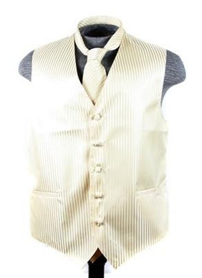 Men's Ivory Striped Vest with Neck Tie-Men's Vests-ABC Fashion