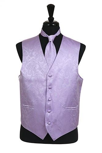 Men's Lavender Paisley Vest with Neck Tie - 2XL / Lavender Men's Lavender Paisley Vest with Neck Tie - 2XL / Lavender