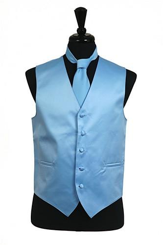 Men's Light Blue Satin Vest with Neck Tie L / Light Blue