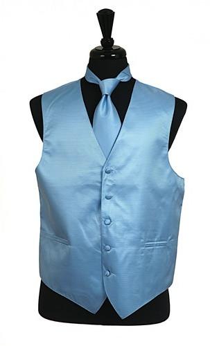 Men's Light Blue Satin Vest with Neck Tie-Men's Vests-ABC Fashion