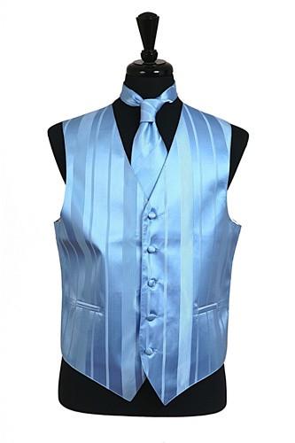 Men's Light Blue Striped Vest with Neck Tie and Bow Tie-Men's Vests-ABC Fashion