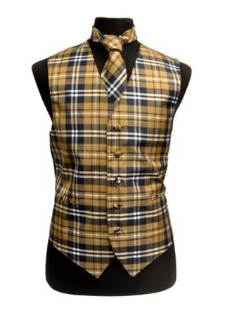 mustard yellow dress vest Men's Mustard Plaid Vest with Neck Tie 2XL / Mustard