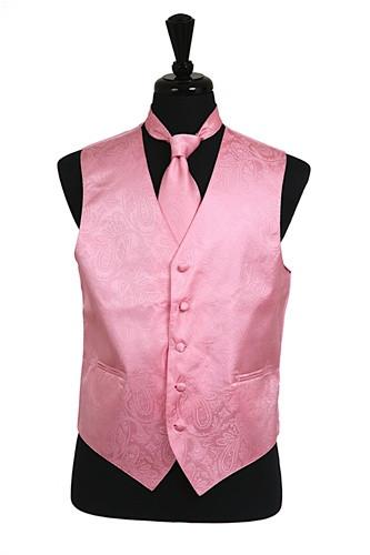 Men's Pink Paisley Vest with Neck Tie-Men's Vests-ABC Fashion