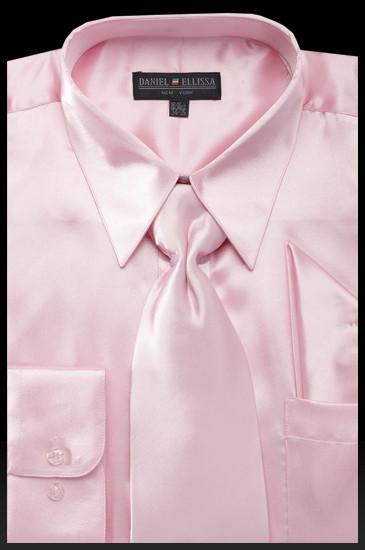 Men's Pink Satin Dress Shirt with Tie & Handkerchief 14.5 32/33 / Pink Men's Pink Satin Dress Shirt with Tie & Handkerchief 14.5 32/33 / Pink