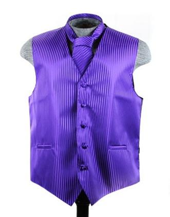 Men's Purple Striped Vest with Neck Tie-Men's Vests-ABC Fashion