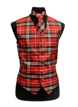 Men's Red Plaid Vest with Neck Tie