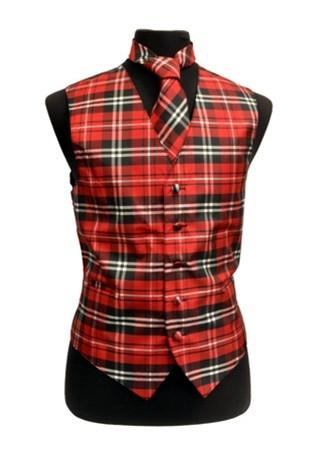 Men's Red Plaid Vest with Neck Tie-Men's Vests-ABC Fashion
