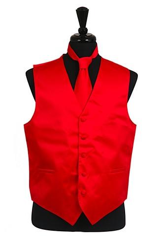 Men's Red Satin Vest with Neck Tie 4XL / Red