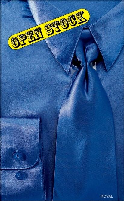 Men's Royal Blue Satin Dress Shirt with Tie & Handkerchief 21.5 35/36 / Royal Blue Men's Royal Blue Satin Dress Shirt with Tie & Handkerchief 21.5 35/36 / Royal Blue