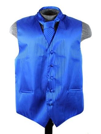 Men's Royal Blue Striped Vest with Neck Tie-Men's Vests-ABC Fashion