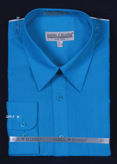Men's Turquoise Long Sleeve Dress Shirt-Men's Dress Shirts-ABC Fashion