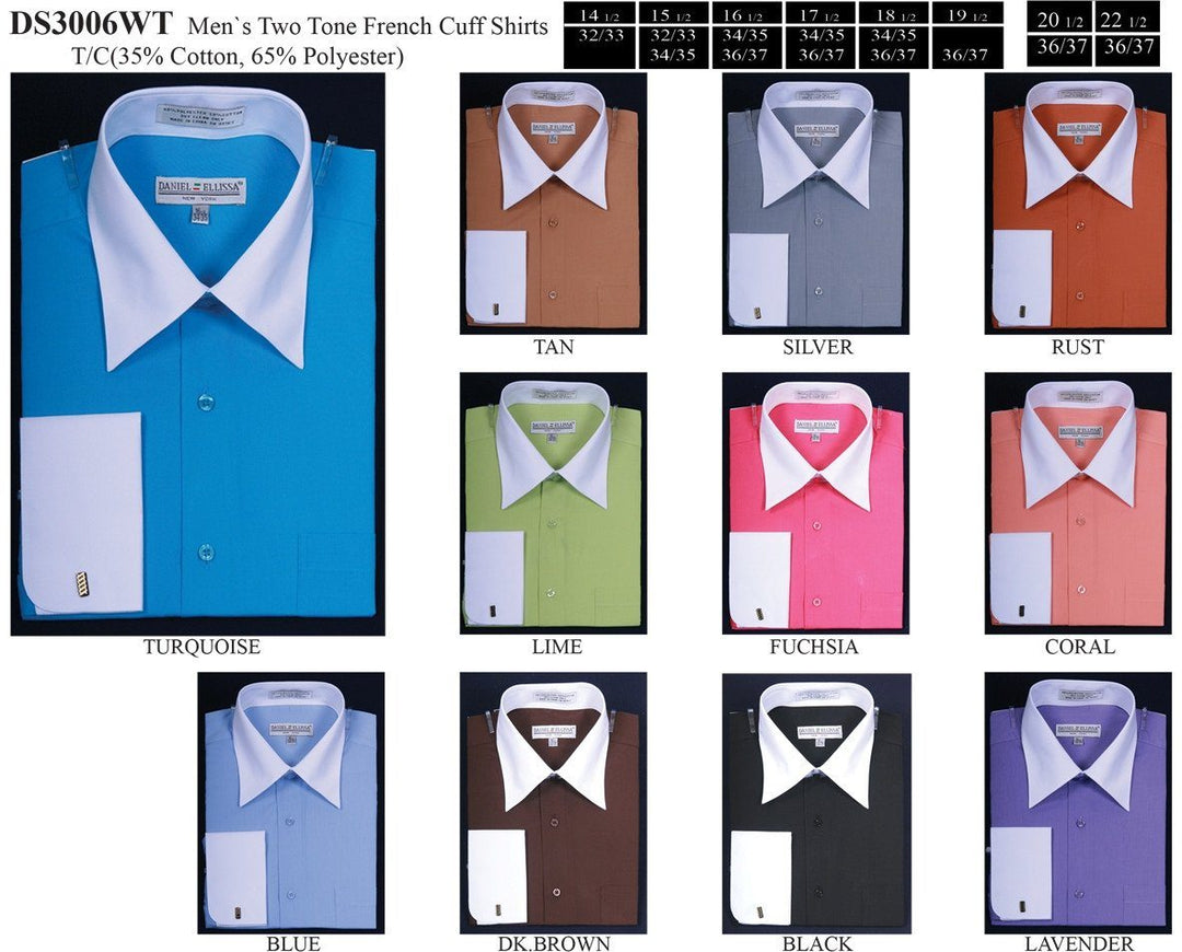 Men's Two Tone French Cuff Dress Shirts with Tie and Hanky-Men's Dress Shirts-ABC Fashion
