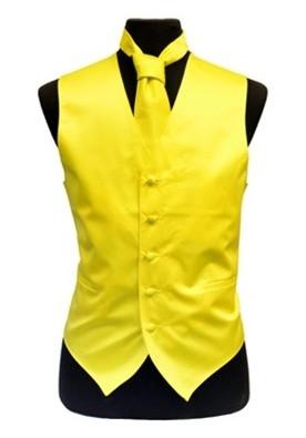 Men's Yellow Satin Vest with Neck Tie-Men's Vests-ABC Fashion