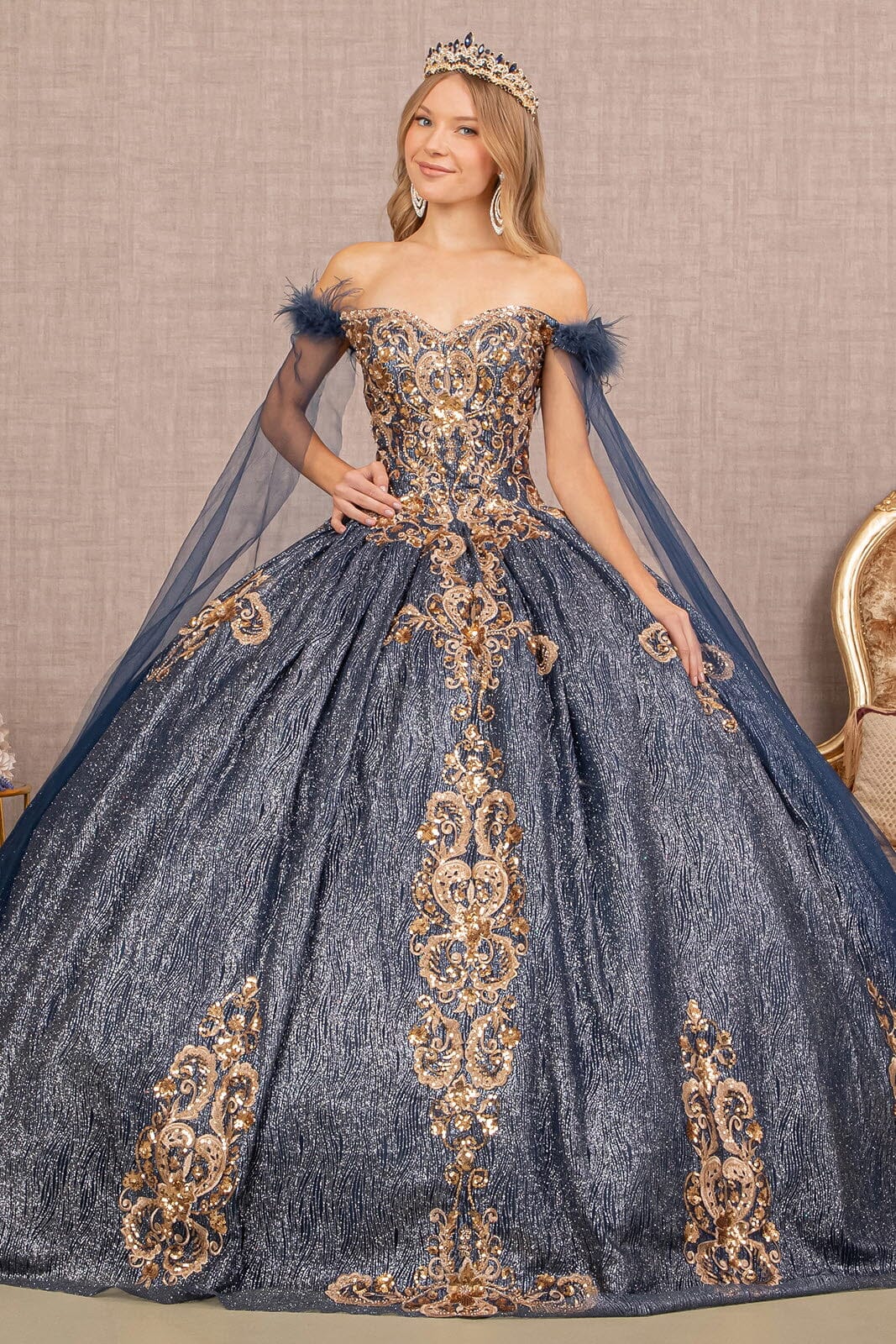 Elizabeth K GL3107 Ball Gown Metallic Quinceanera - Formal Dress Shops Navy / 3XL Elizabeth K GL3107 Ball Gown Metallic Quinceanera - Formal Dress Shops Navy / 3XL