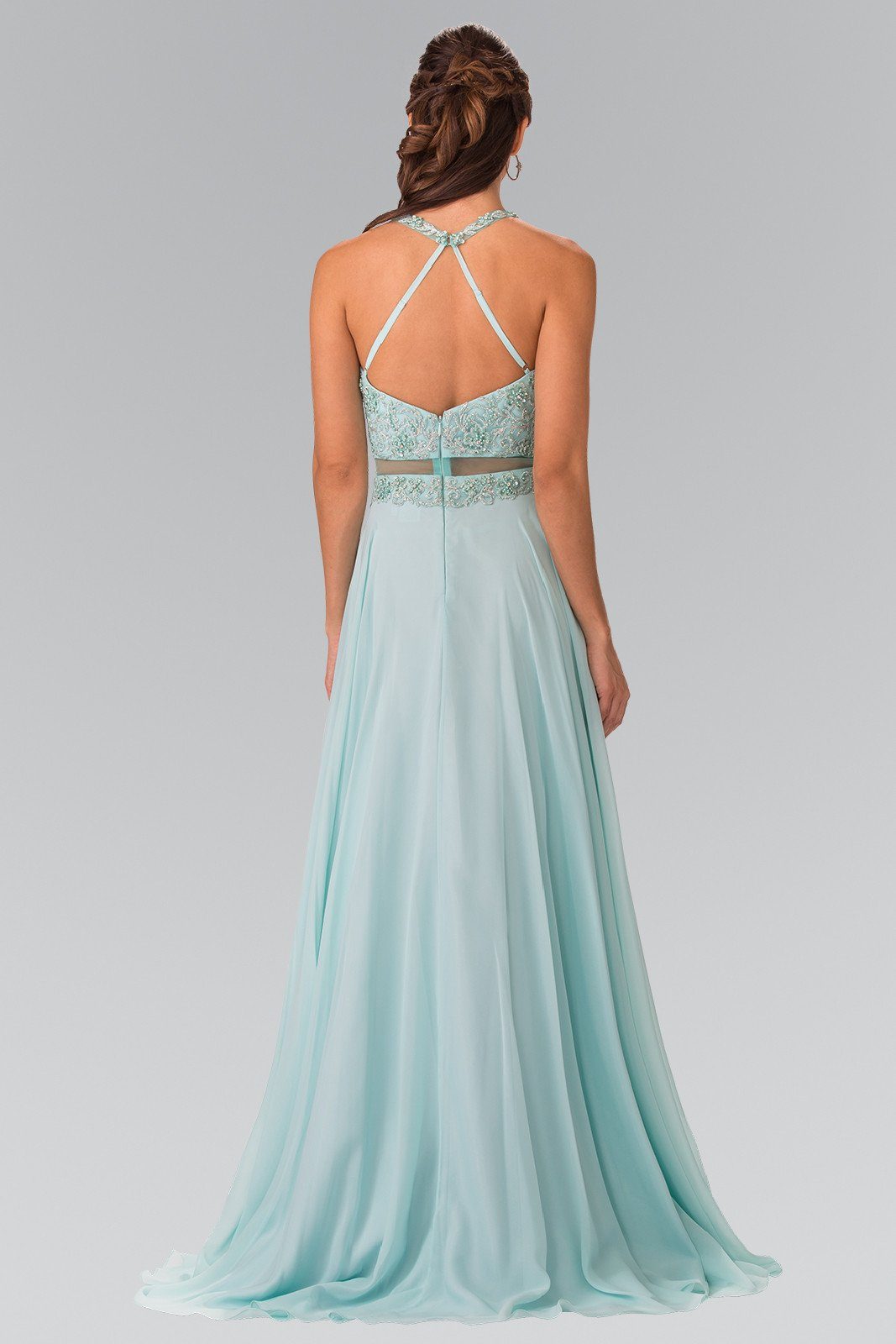 Mock Two-Piece Dress with Beaded Illusion Top by Elizabeth K GL2347-Long Formal Dresses-ABC Fashion