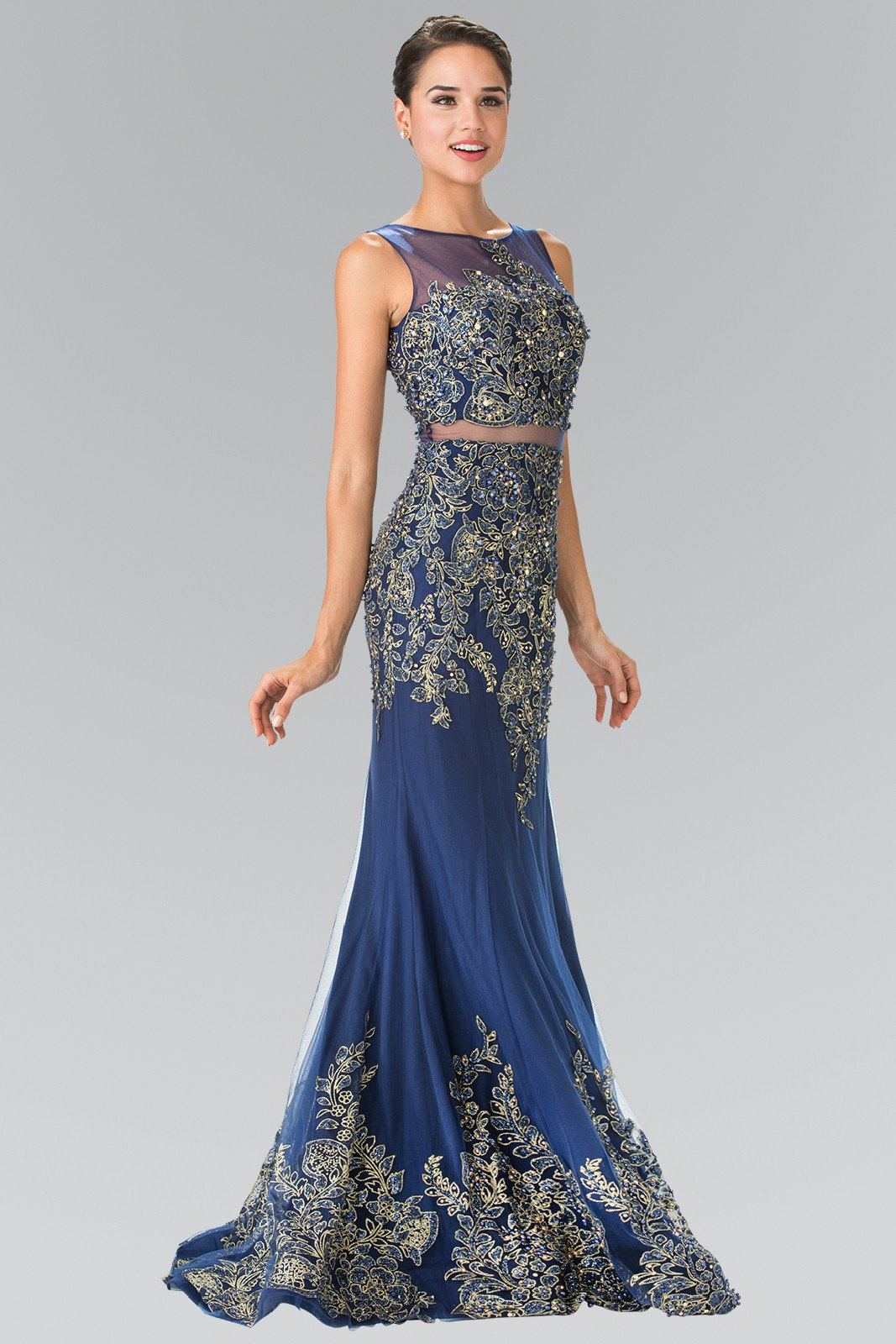Mock Two-Piece Embroidered Mermaid Dress by Elizabeth K GL2338-Long Formal Dresses-ABC Fashion