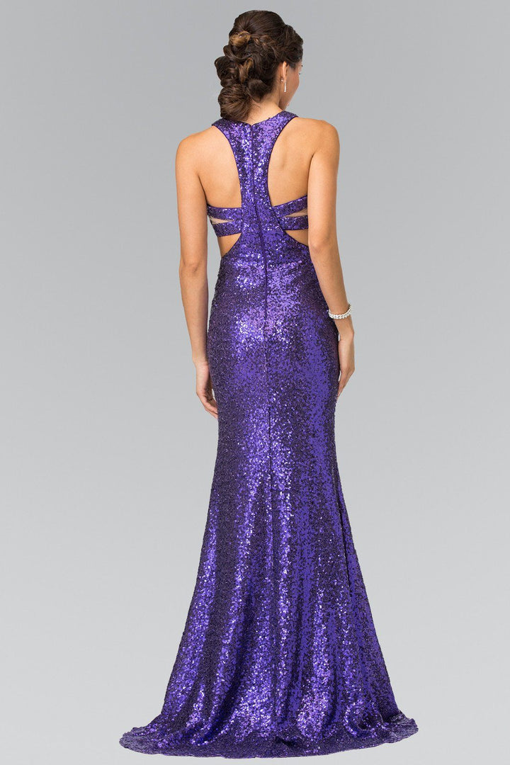Mock Two-Piece Sequined Dress with Side Cutouts by Elizabeth K GL2333-Long Formal Dresses-ABC Fashion