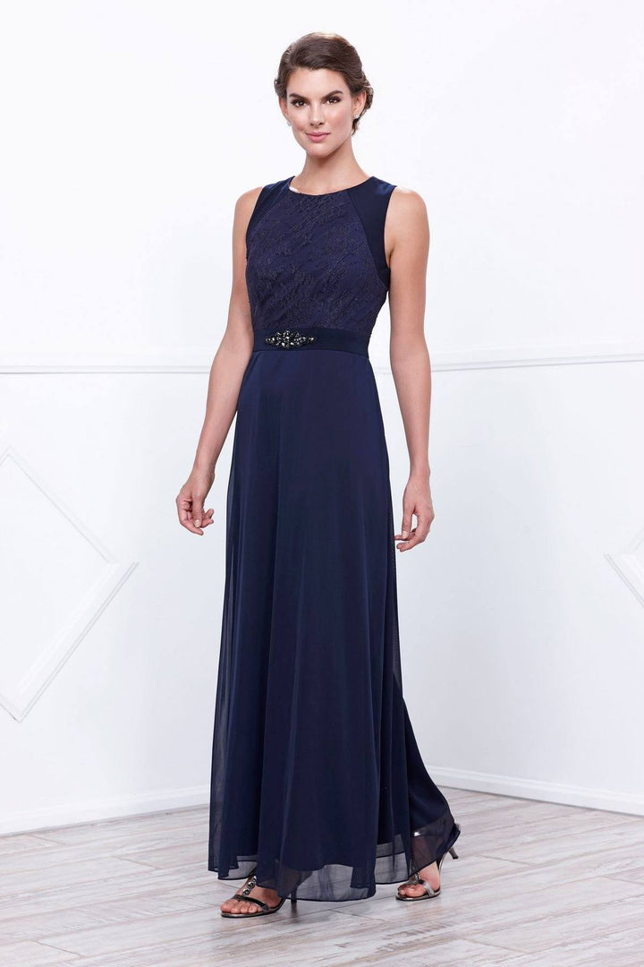 Navy Blue Sleeveless Lace Top Dress by Nox Anabel 5125-Long Formal Dresses-ABC Fashion