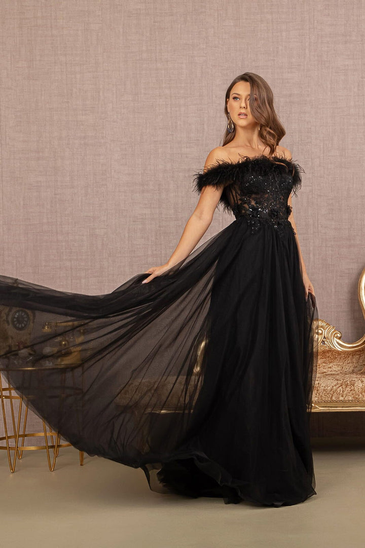 Off Shoulder Feather A-line Gown by GLS Gloria GL3138