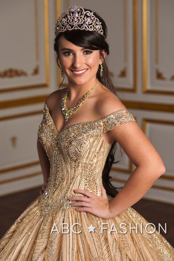 Off Shoulder Glitter Quinceanera Dress by House of Wu 26937-Quinceanera Dresses-ABC Fashion