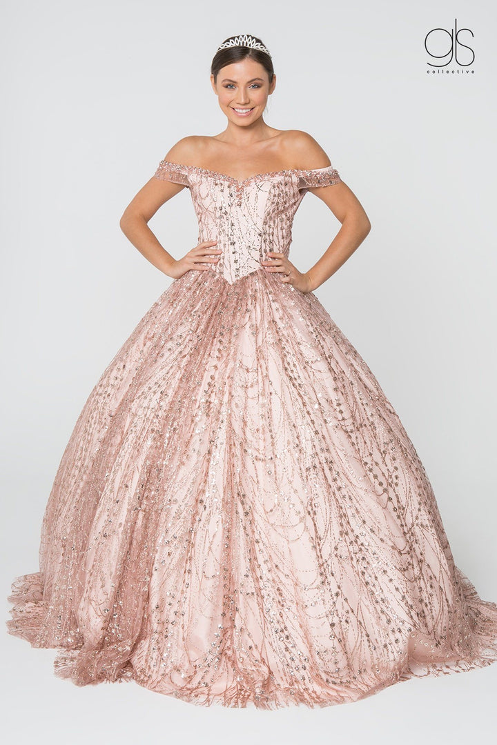 Off Shoulder Sweetheart Glitter Ball Gown by Elizabeth K GL2831-Quinceanera Dresses-ABC Fashion