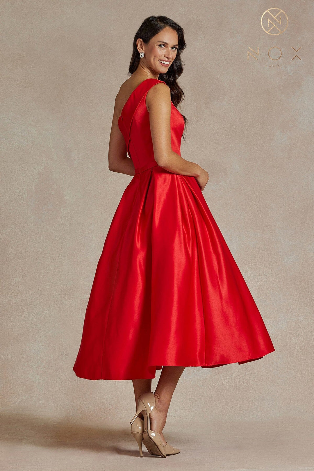 One Shoulder Tea Length Dress by Nox Anabel JE931