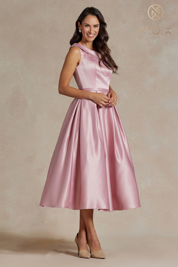 One Shoulder Tea Length Dress by Nox Anabel JE931