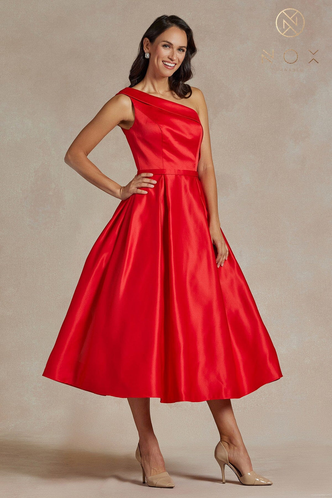 One Shoulder Tea Length Dress by Nox Anabel JE931