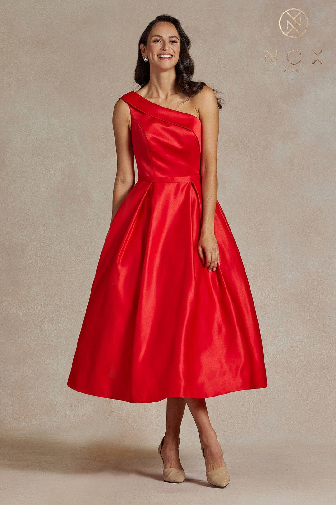 One Shoulder Tea Length Dress by Nox Anabel JE931