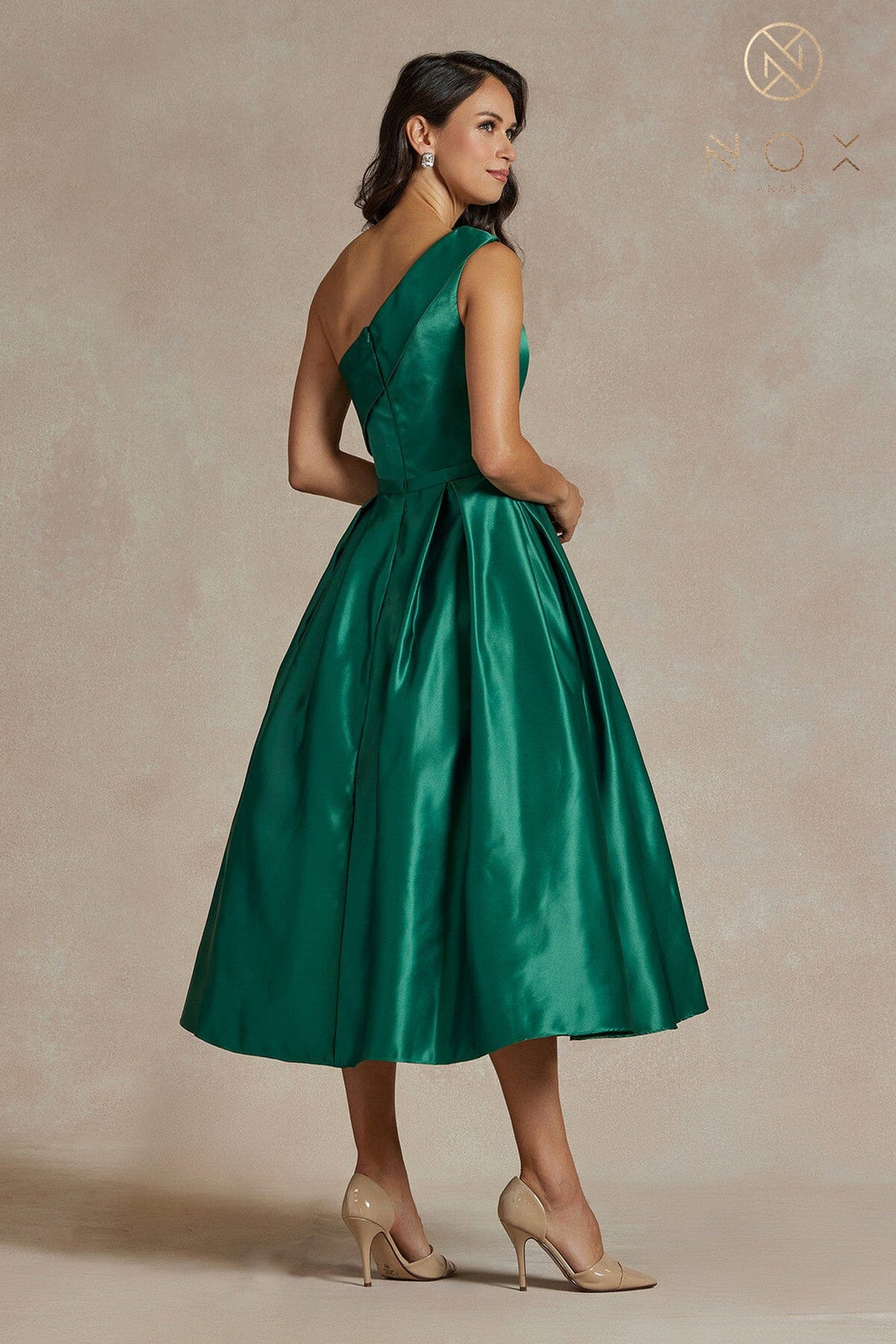 One Shoulder Tea Length Dress by Nox Anabel JE931