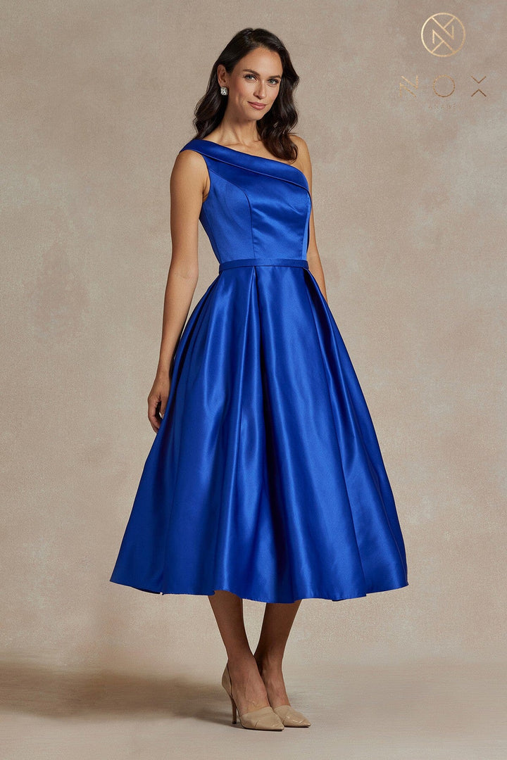 One Shoulder Tea Length Dress by Nox Anabel JE931