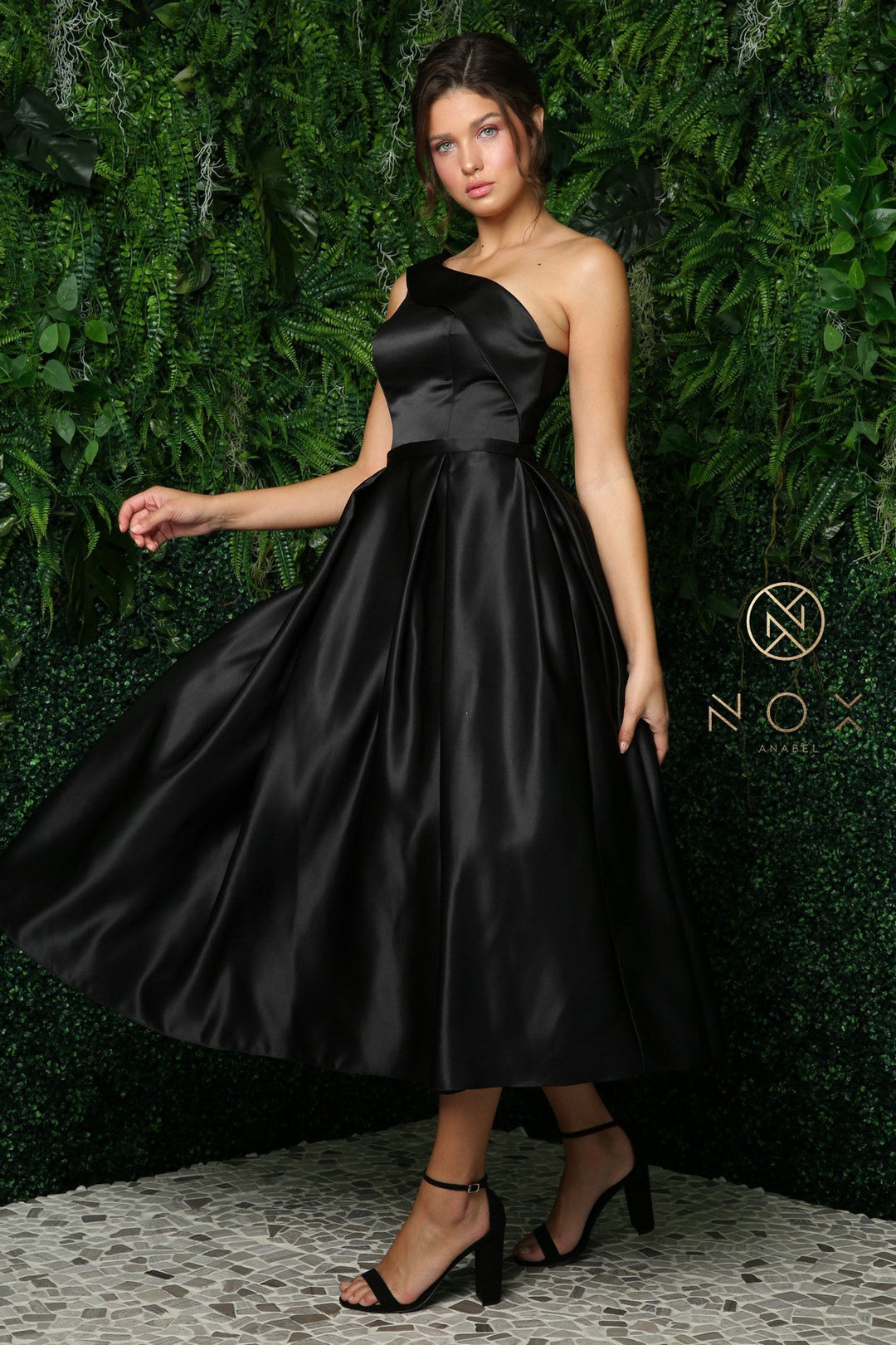 One Shoulder Tea Length Dress by Nox Anabel JE931