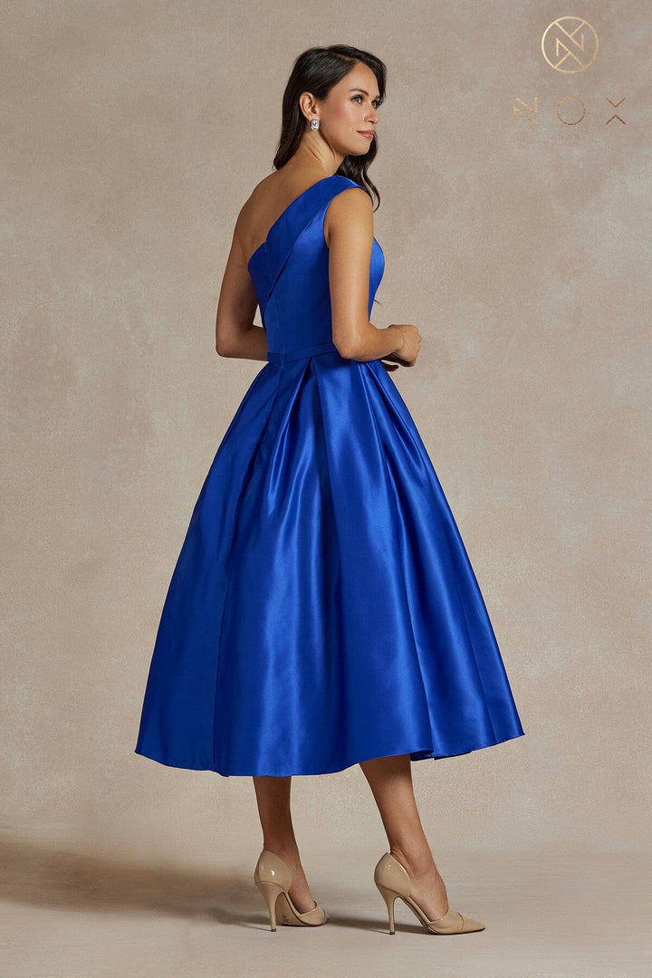 One Shoulder Tea Length Dress by Nox Anabel JE931