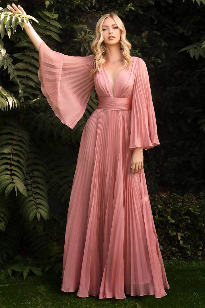 Pleated Bell Sleeve Gown by Cinderella Divine CD242