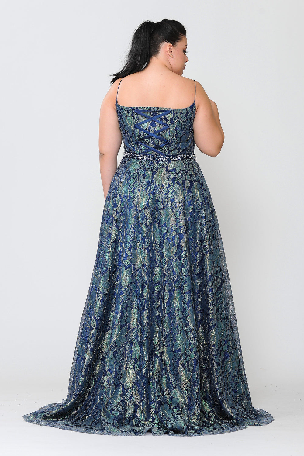 Plus Size Long Iridescent Floral Print Dress by Poly USA W1088-Long Formal Dresses-ABC Fashion