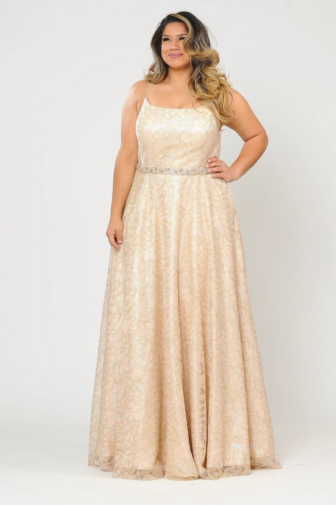 Plus Size Long Iridescent Floral Print Dress by Poly USA W1088