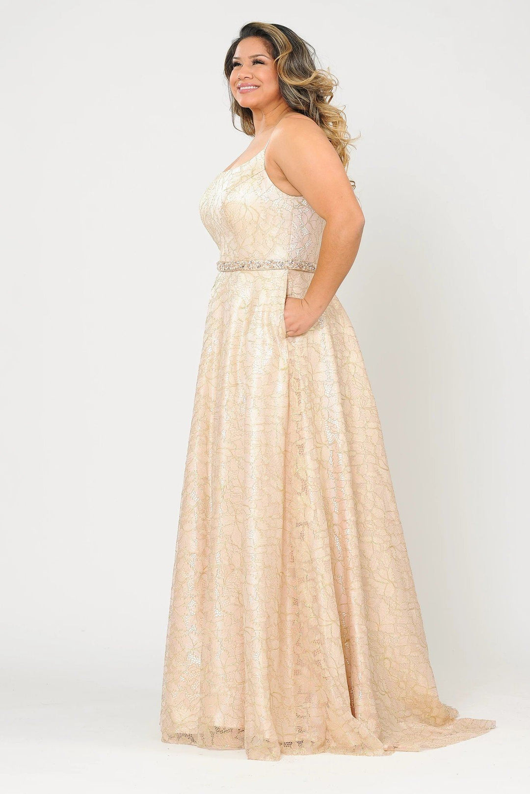 Plus Size Long Iridescent Floral Print Dress by Poly USA W1088