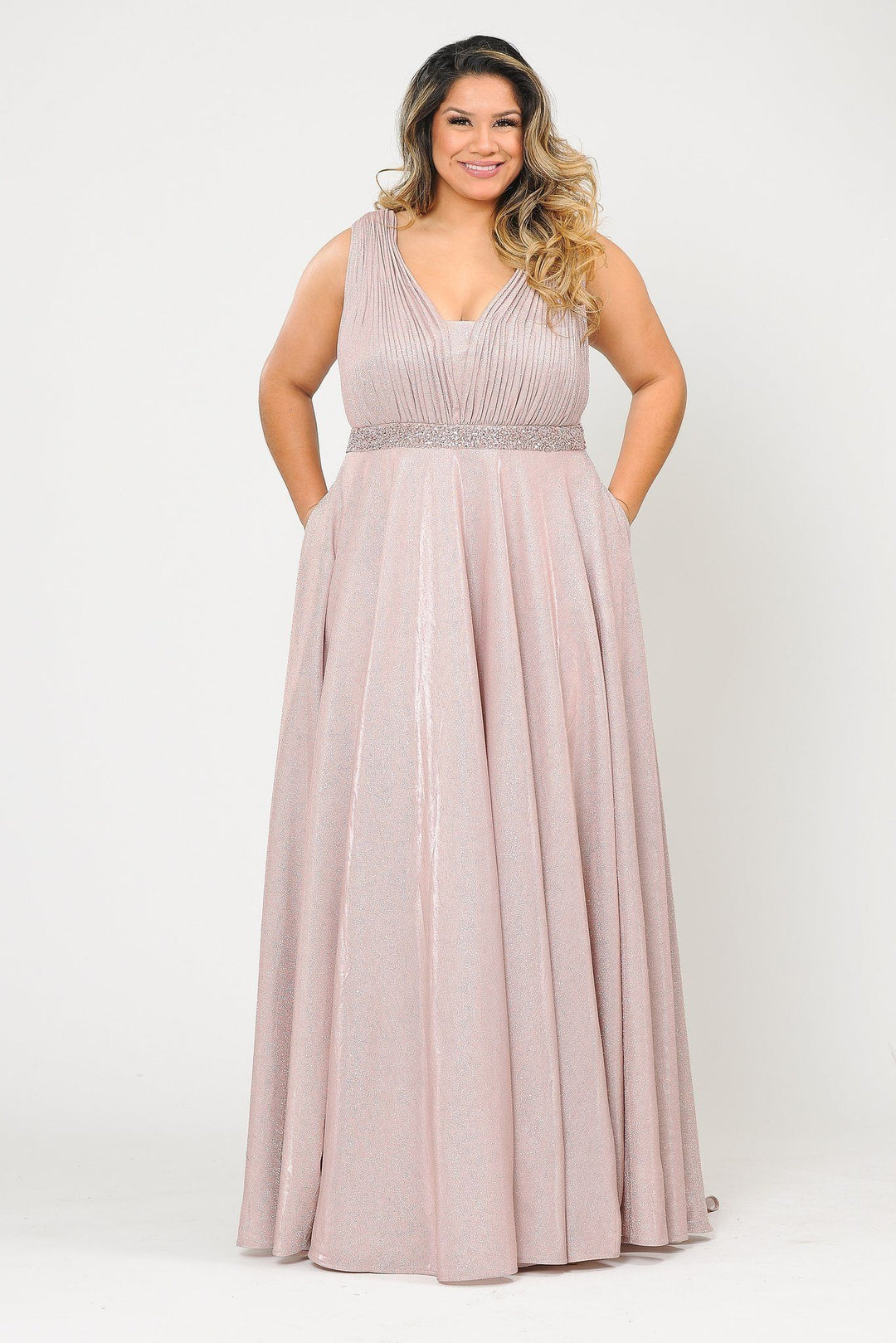 Plus Size Long Iridescent Glitter Dress by Poly USA W1082