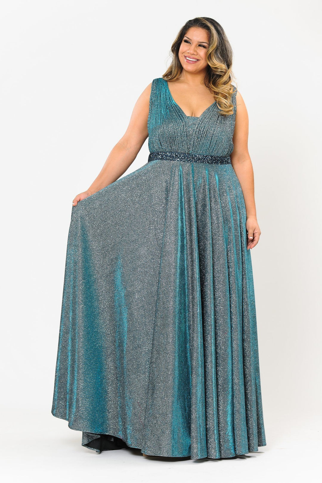 Plus Size Long Iridescent Glitter Dress by Poly USA W1082