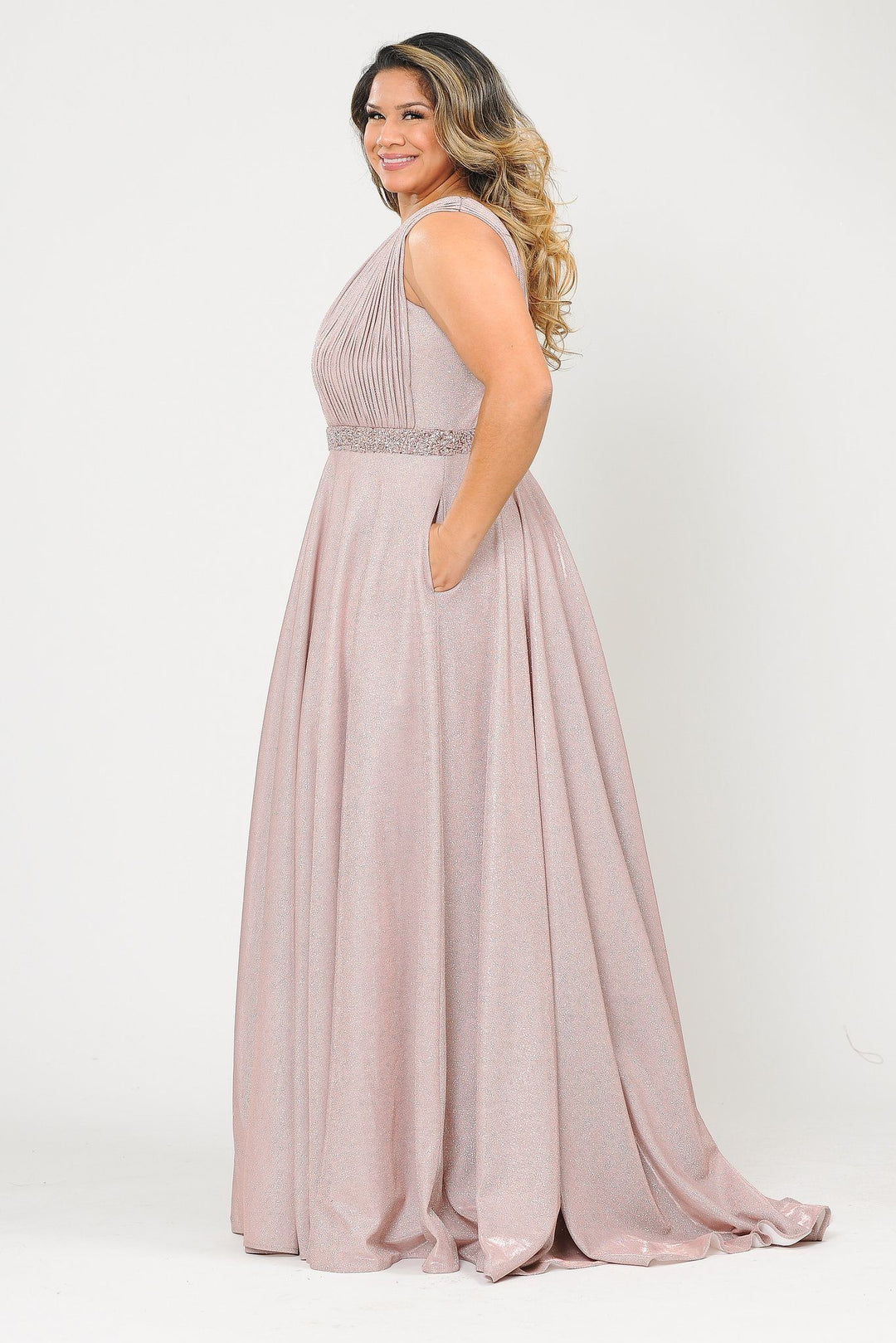 Plus Size Long Iridescent Glitter Dress by Poly USA W1082