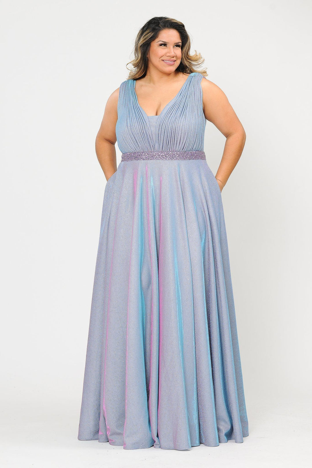 Plus Size Long Iridescent Glitter Dress by Poly USA W1082