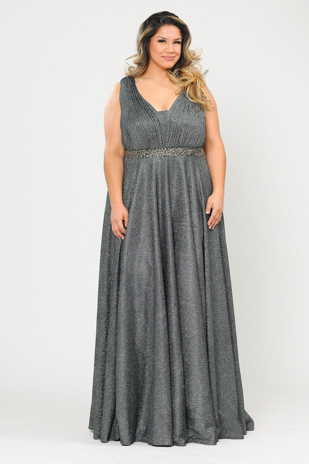 Plus Size Long Iridescent Glitter Dress by Poly USA W1082