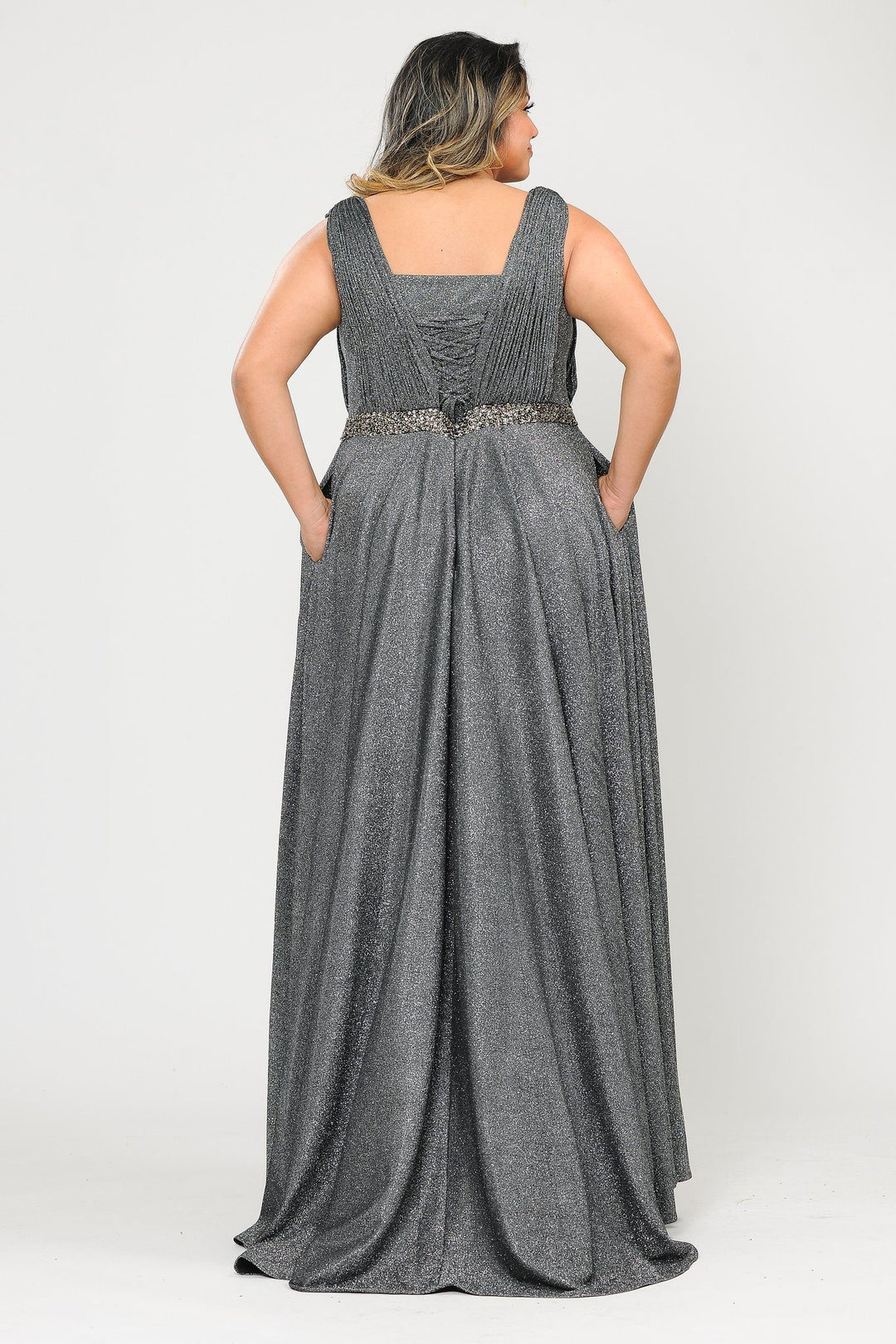 Plus Size Long Iridescent Glitter Dress by Poly USA W1082